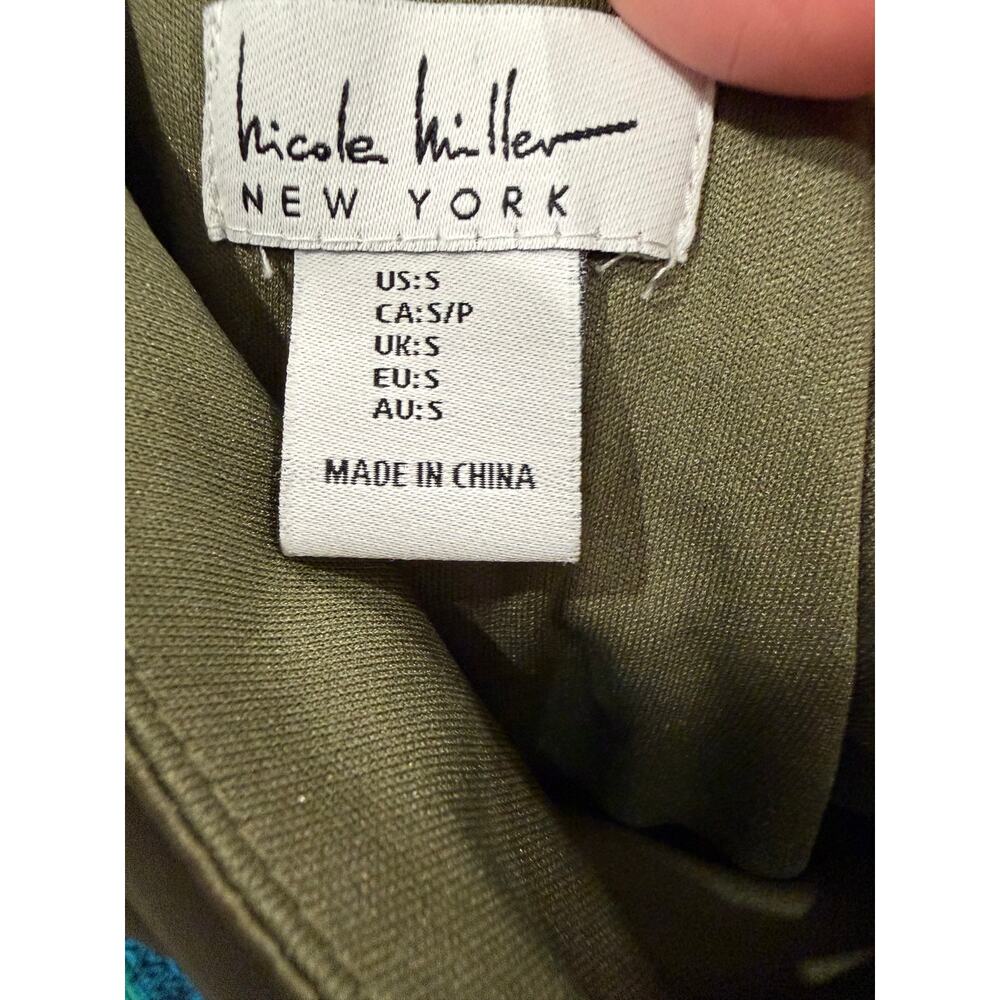 Nicole Miller Dress Womens Small S Olive Green One Shoulder Smocked Midi EUC - Picture 4 of 7